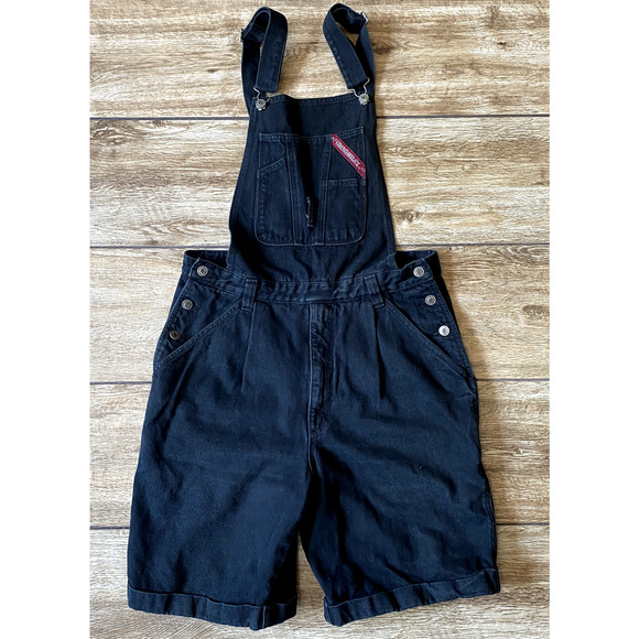 Vintage Black Short Overalls Size 34 100% Cotton - Picture 1 of 10